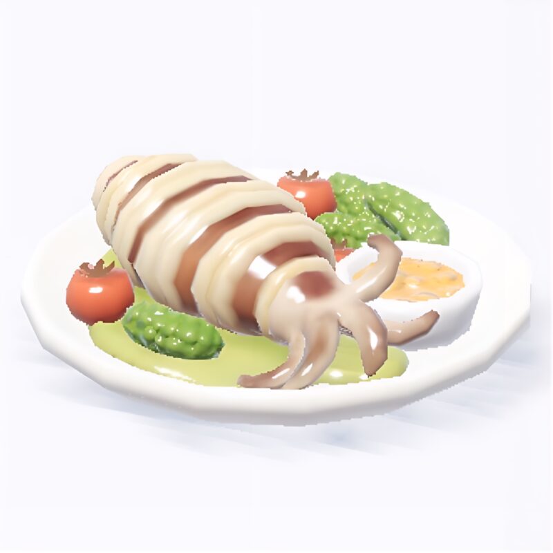 ホエールシーズンの料理『パイナップルジャム添えイカ焼き』の画像