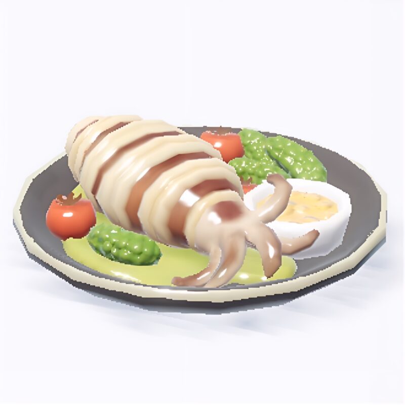 ホエールシーズンの料理『リンゴジャム添えイカ焼き』の画像
