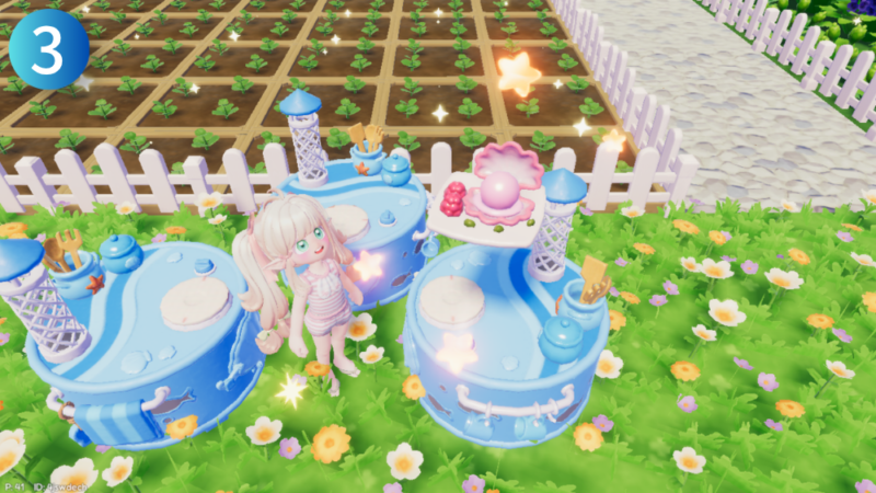 アイテム『ミニラズベリーパールケーキ』と『潮汐コンロ』が写ったハートピアスローライフのゲーム画像