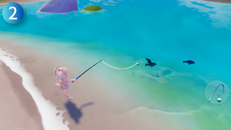 海で魚釣りをしているハートピアスローライフのゲーム画像