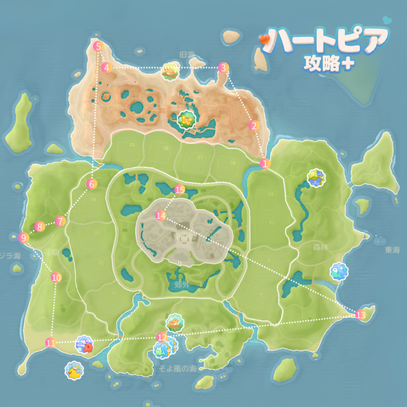 8月22日～8月29日のピンクバブルの場所を示したクジラ島の地図
