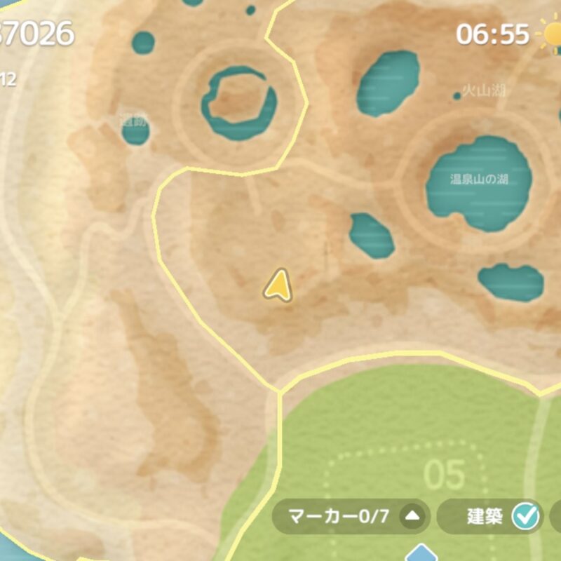 フェス「原始の呼び声」のイベント「原始の暮らし」にある「化石調査」のスタンプバブルを示したハートピアの地図画像