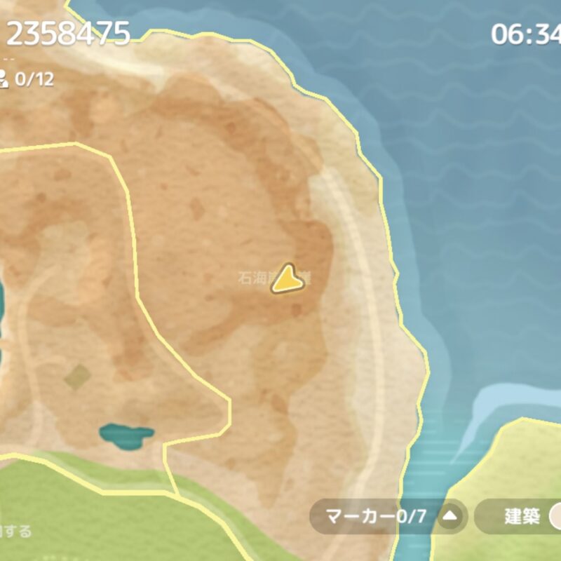 フェス「原始の呼び声」のイベント「原始の暮らし」にある「やる気満々」のスタンプバブルを示したハートピアの地図画像