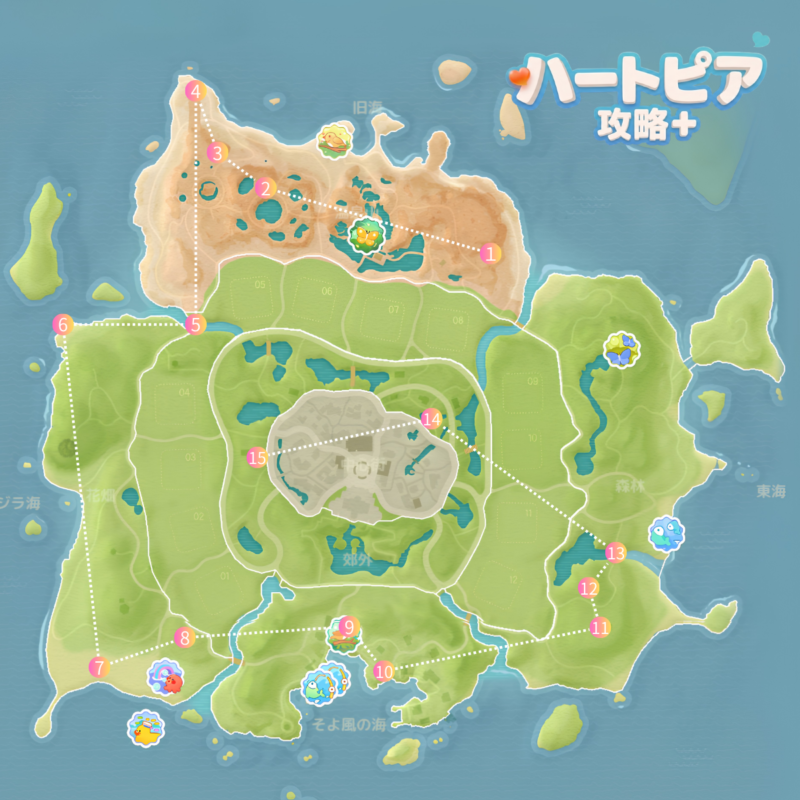 10月3日～10月10日のピンクバブルの場所を示したクジラ島の地図