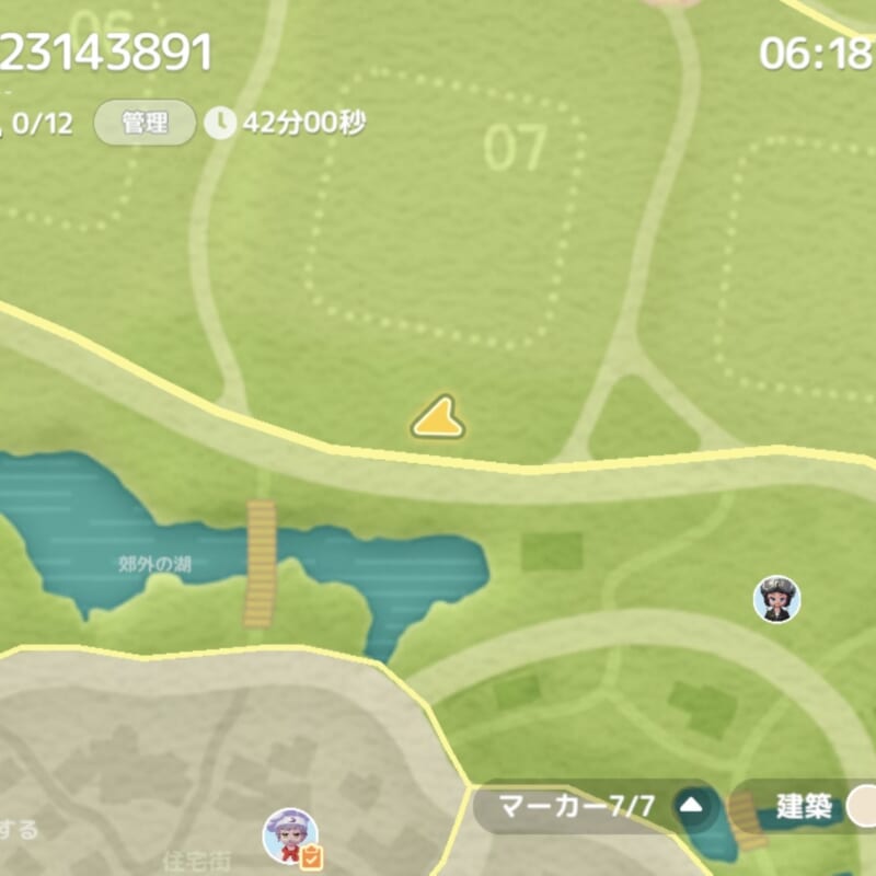 今日(10月7日)の『無垢な蛍石』の場所を示したハートピアスローライフの地図