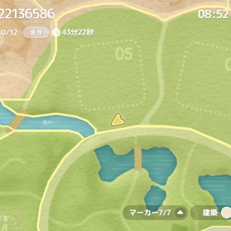 今日(10月9日)の『無垢な蛍石』の場所を示したハートピアスローライフの地図