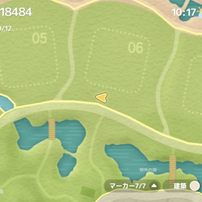 今日(10月12日)の『無垢な蛍石』の場所を示したハートピアスローライフの地図